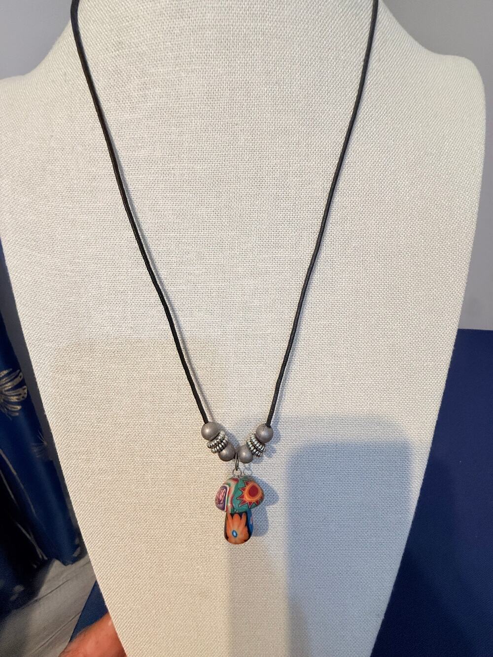 Vintage Colorful Mushroom Pendant Necklace 26”